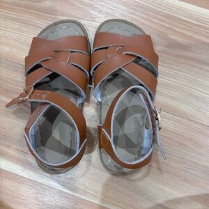 Kids Brown Faux Leather Crisscross Sandals